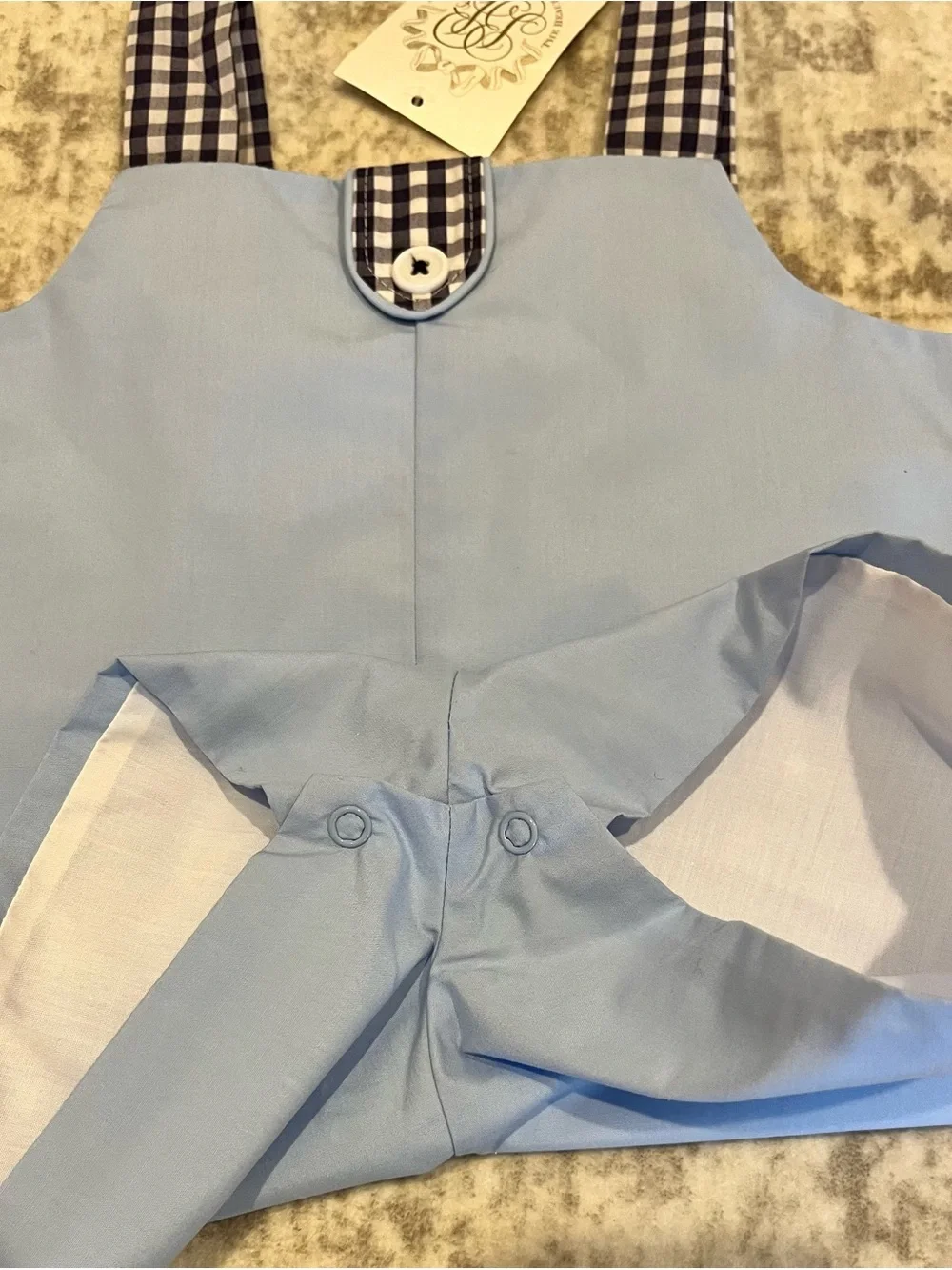 TBBC Teddy’s Tab Jon Jon – Beale Street Blue Navy Gingham 12-18 Month NWT